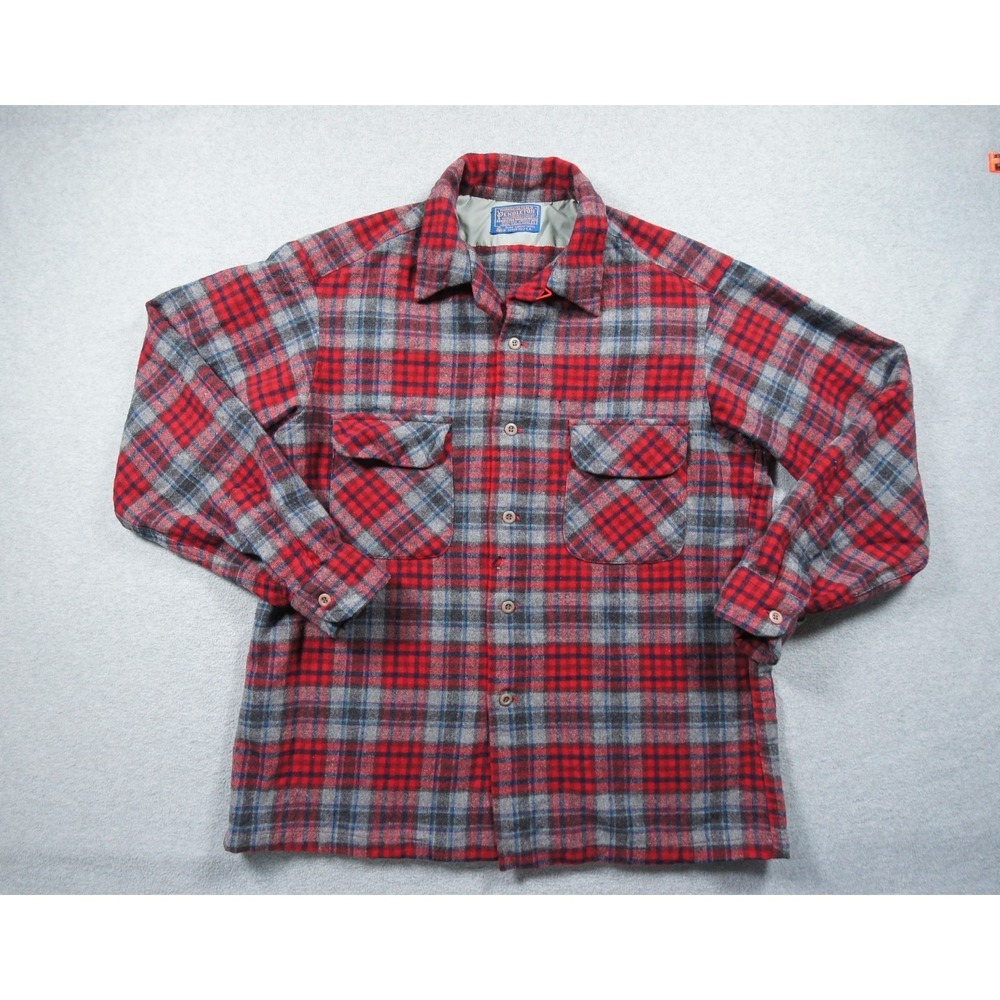 Vintage Pendleton Flannel Mens Large Red Button Down Shirt Long Sleeve Plaid